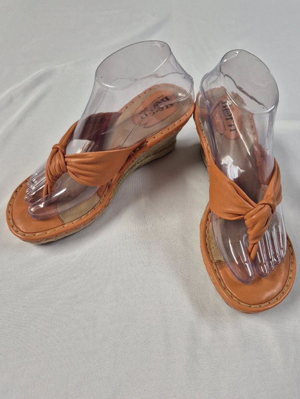 Born Cetina Orange Knotted Wedge Espadrille Sandals Size 8